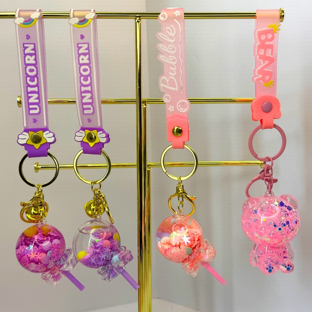 Cute Lollipop and Bear Liquid Sparkle Keychains